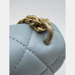 Pre Owned Chanel Blue Leather Mini Square Classic Single Flap Bag
