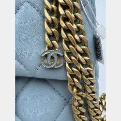Pre Owned Chanel Blue Leather Mini Square Classic Single Flap Bag