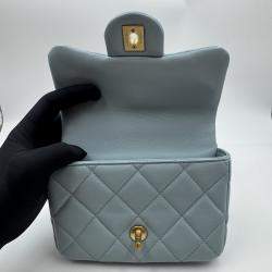 Pre Owned Chanel Blue Leather Mini Square Classic Single Flap Bag