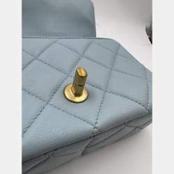 Pre Owned Chanel Blue Leather Mini Square Classic Single Flap Bag