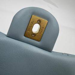 Pre Owned Chanel Blue Leather Mini Square Classic Single Flap Bag