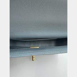 Pre Owned Chanel Blue Leather Mini Square Classic Single Flap Bag