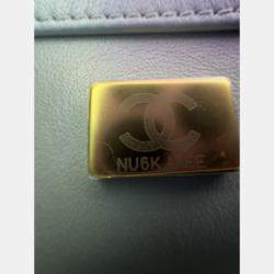 Pre Owned Chanel Blue Leather Mini Square Classic Single Flap Bag