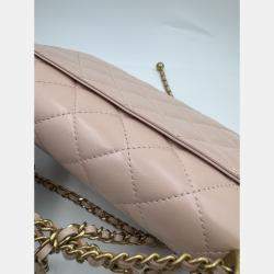 Pre Owned Chanel Beige Quilted Leather CC Wallet on Chain Bag