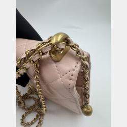 Pre Owned Chanel Beige Quilted Leather CC Wallet on Chain Bag