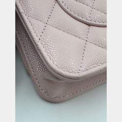 Pre Owned Chanel Light Pink Quilted Caviar Leather CC Wallet on Chain