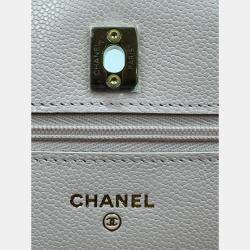 Pre Owned Chanel Light Pink Quilted Caviar Leather CC Wallet on Chain