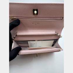 Pre Owned Chanel Light Pink Quilted Caviar Leather CC Wallet on Chain