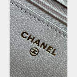 Pre Owned Chanel Light Pink Quilted Caviar Leather CC Wallet on Chain