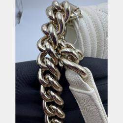 Pre Owned Chanel White Quilted Caviar Leather Medium Boy Flap Bag