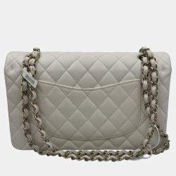 Pre Owned Chanel White Caviar Leather Classic Medium Double Flap Shoulder Bag