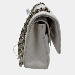 Pre Owned Chanel White Caviar Leather Classic Medium Double Flap Shoulder Bag