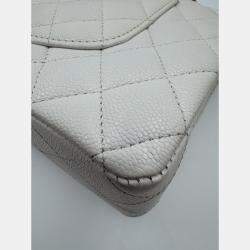 Pre Owned Chanel White Caviar Leather Classic Medium Double Flap Shoulder Bag