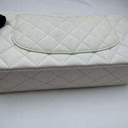 Pre Owned Chanel White Caviar Leather Classic Medium Double Flap Shoulder Bag