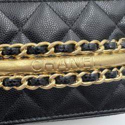 مملوكة مسبقًا حقيبة شانيل فانيتي سلسلة سوداء جلد كافيار بمقبض