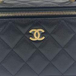 مملوكة مسبقًا حقيبة شانيل فانيتي سلسلة سوداء جلد كافيار بمقبض