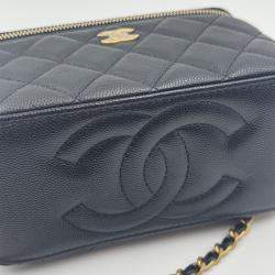 مملوكة مسبقًا حقيبة شانيل فانيتي سلسلة سوداء جلد كافيار بمقبض