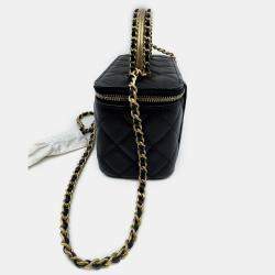 مملوكة مسبقًا حقيبة شانيل فانيتي سلسلة سوداء جلد كافيار بمقبض