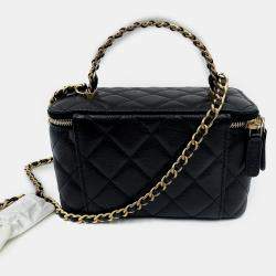 مملوكة مسبقًا حقيبة شانيل فانيتي سلسلة سوداء جلد كافيار بمقبض