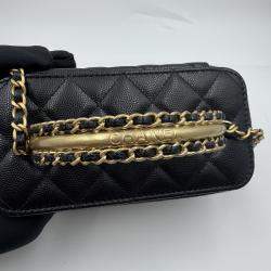 مملوكة مسبقًا حقيبة شانيل فانيتي سلسلة سوداء جلد كافيار بمقبض