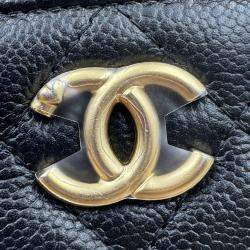 Pre Owned Chanel Vanity Heart Chain Black Caviar Leather Bag 