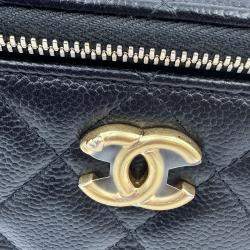 Pre Owned Chanel Vanity Heart Chain Black Caviar Leather Bag 