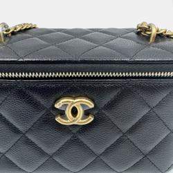 Pre Owned Chanel Vanity Heart Chain Black Caviar Leather Bag 