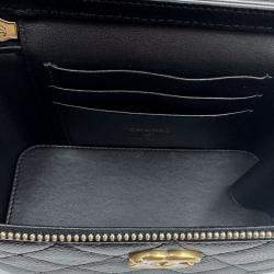 Pre Owned Chanel Vanity Heart Chain Black Caviar Leather Bag 