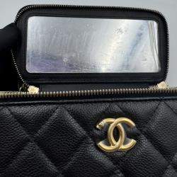Pre Owned Chanel Vanity Heart Chain Black Caviar Leather Bag 