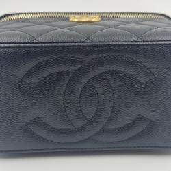 Pre Owned Chanel Vanity Heart Chain Black Caviar Leather Bag 
