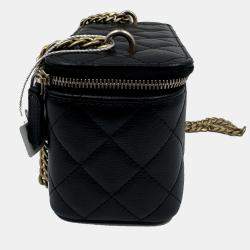 Pre Owned Chanel Vanity Heart Chain Black Caviar Leather Bag 
