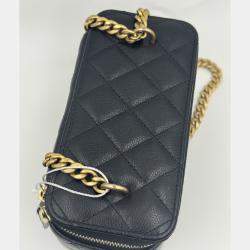 Pre Owned Chanel Vanity Heart Chain Black Caviar Leather Bag 
