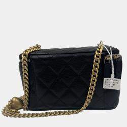 Pre Owned Chanel Vanity Heart Chain Black Caviar Leather Bag 