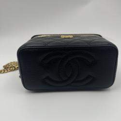 Pre Owned Chanel Vanity Heart Chain Black Caviar Leather Bag 