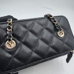 Pre Owned Chanel Vanity Chain Black Caviar Leather Bag