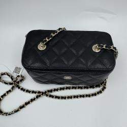 Pre Owned Chanel Vanity Chain Black Caviar Leather Bag