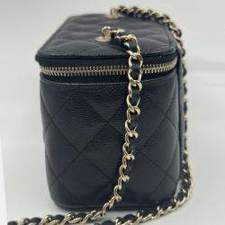 Pre Owned Chanel Vanity Chain Black Caviar Leather Bag