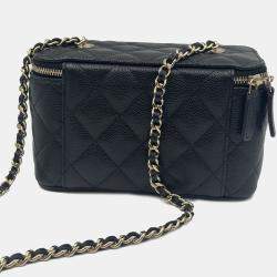 Pre Owned Chanel Vanity Chain Black Caviar Leather Bag