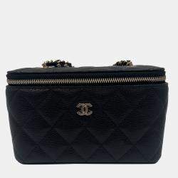 Pre Owned Chanel Vanity Chain Black Caviar Leather Bag