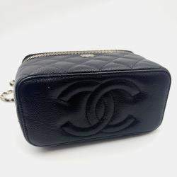 Pre Owned Chanel Vanity Chain Black Caviar Leather Bag