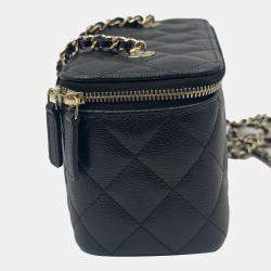 Pre Owned Chanel Vanity Chain Black Caviar Leather Bag