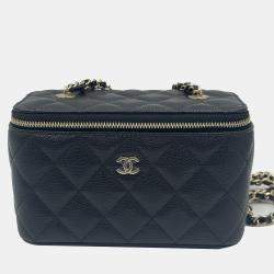 Pre Owned Chanel Vanity Chain Black Caviar Leather Bag