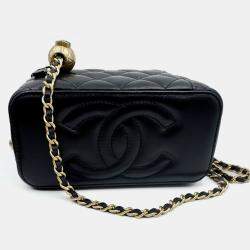 Pre Owned Chanel Vanity With Chain Black Lambskin Bag
