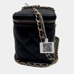 Pre Owned Chanel Vanity With Chain Black Lambskin Bag
