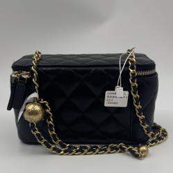 Pre Owned Chanel Vanity With Chain Black Lambskin Bag