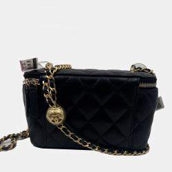 Pre Owned Chanel Vanity With Chain Black Lambskin Bag