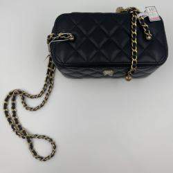 Pre Owned Chanel Vanity With Chain Black Lambskin Bag