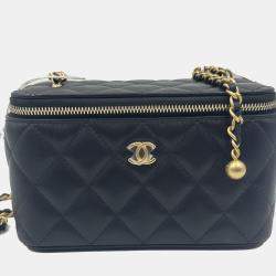 Pre Owned Chanel Vanity With Chain Black Lambskin Bag