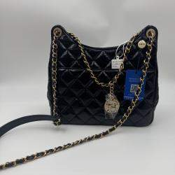 Pre Owned Chanel Wavy CC Hobo Black Crossbody Bag