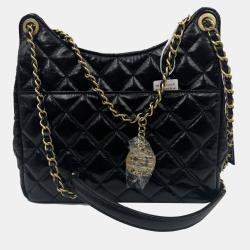 Pre Owned Chanel Wavy CC Hobo Black Crossbody Bag